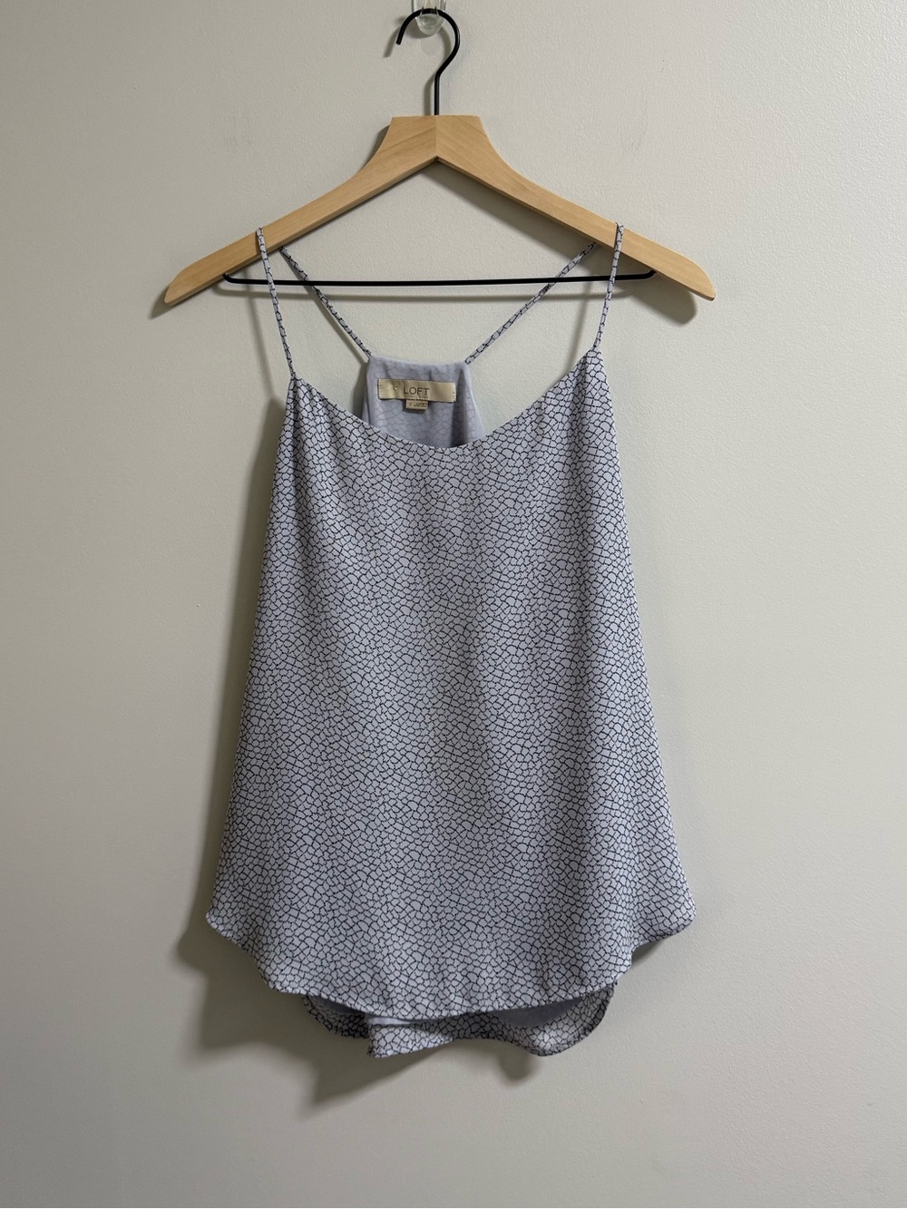 LOFT White and Blue Geometric Spaghetti Strap Cami